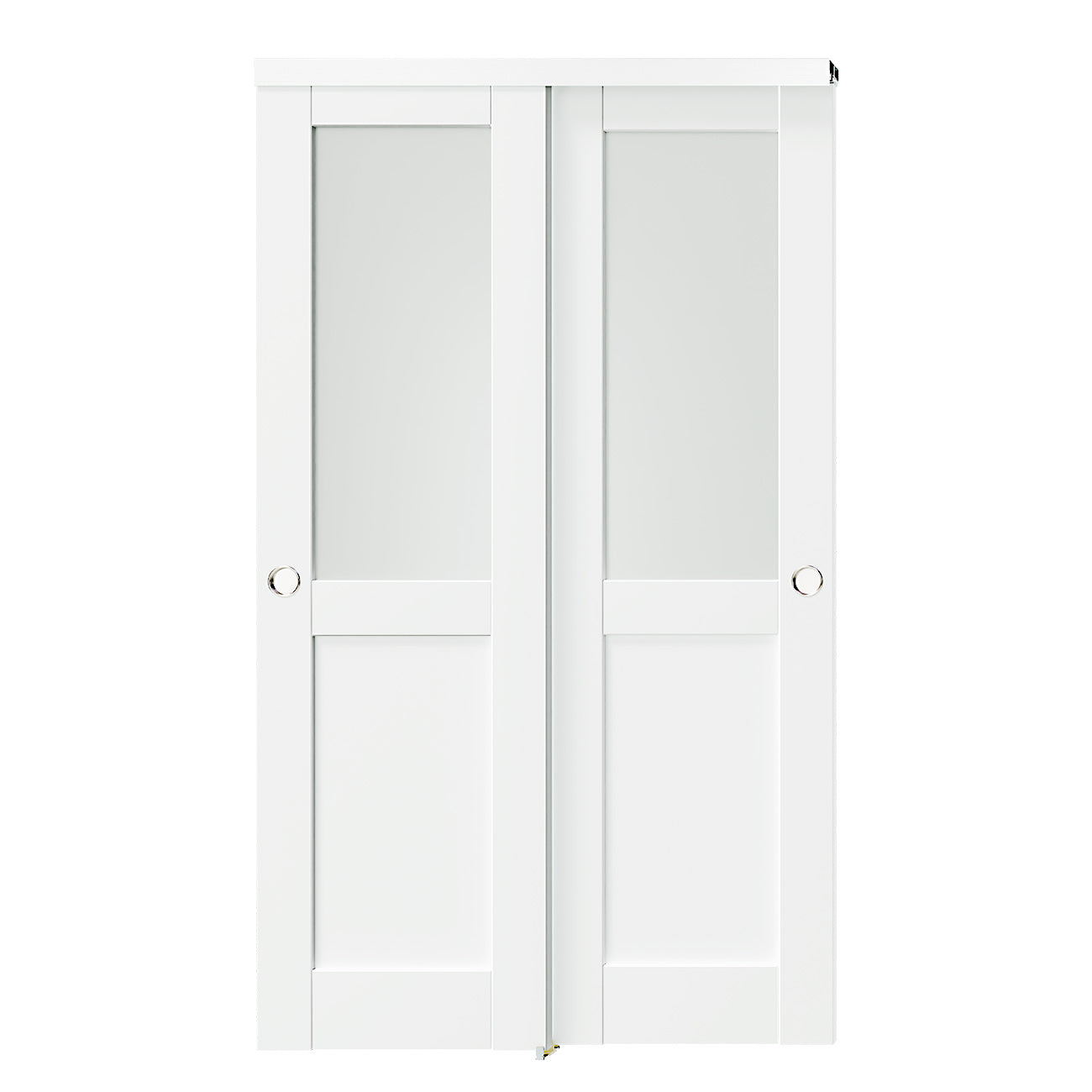 TENONER White MDF 1/2-Lite Frosted Glass Bypass Door for  Bedroom, Living Room,Laundry – DIY Painted, Easy Installation with Bypass Hardware Kits