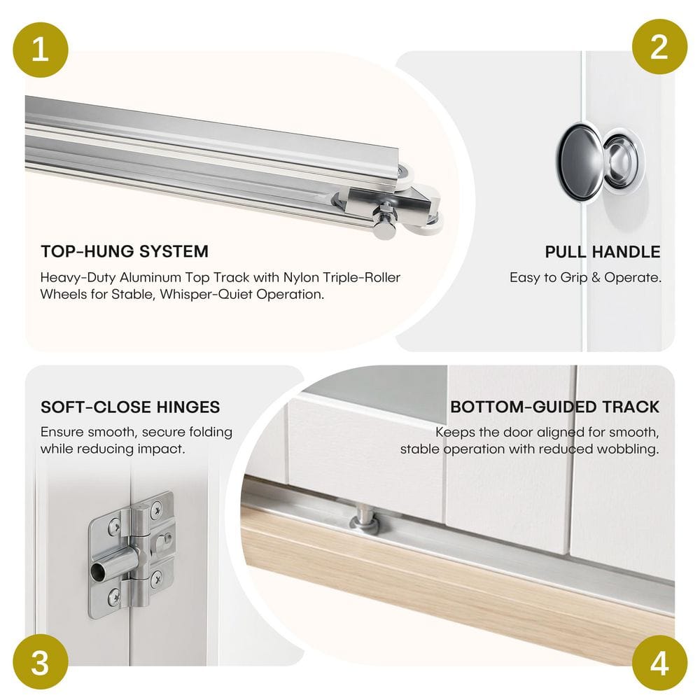 White MDF PVC Covering 3-Lite Frosted Glass 4-Panel Bi-Fold Door for Closet, Laundry Room, Bathroom - Space-Saving
