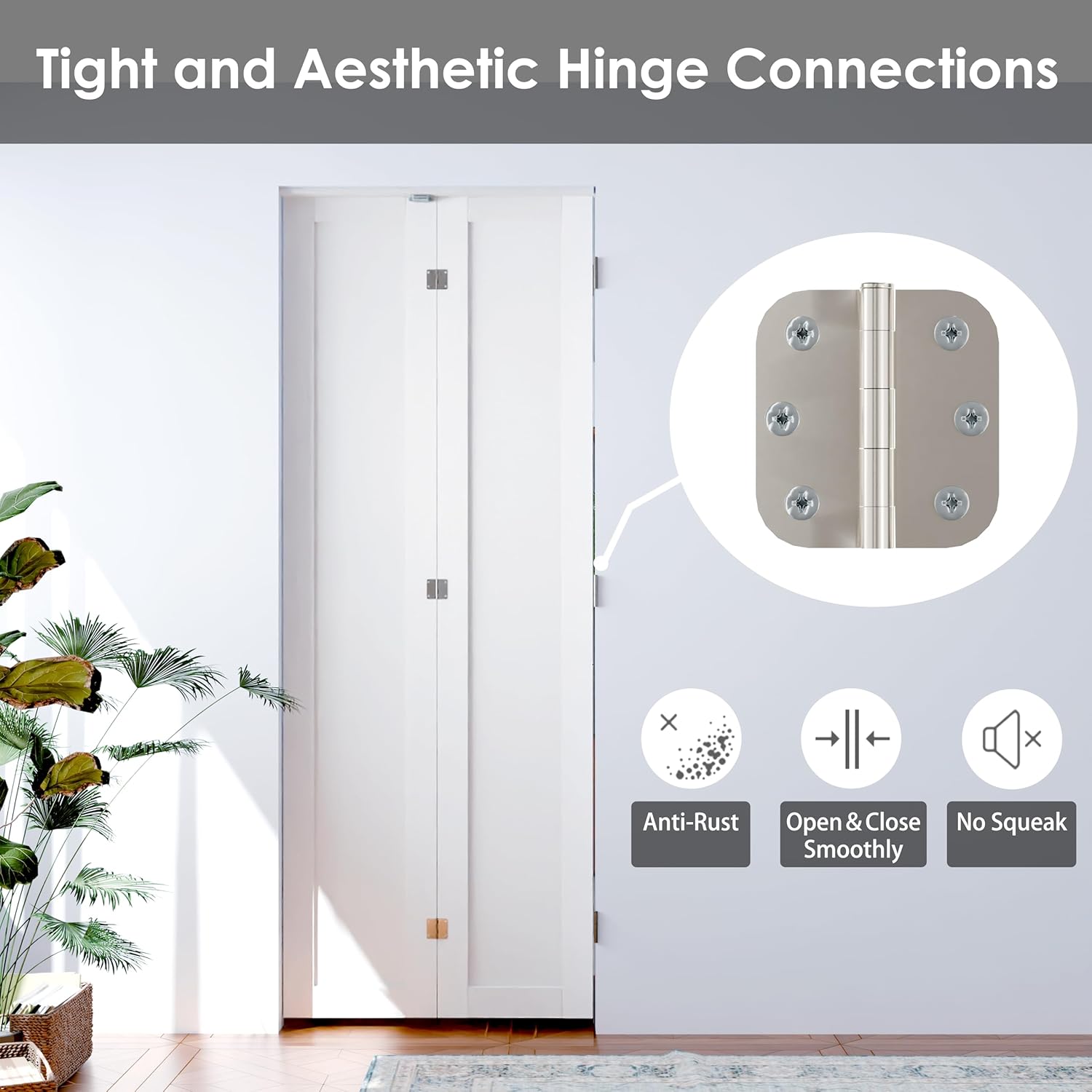 TENONER White MDF 3-Lite Clear Glass 180-Bi-Fold Door for Closet, Laundry Room, Bathroom - Light Enhancing and Space-Saving with Hinges Hardware Set