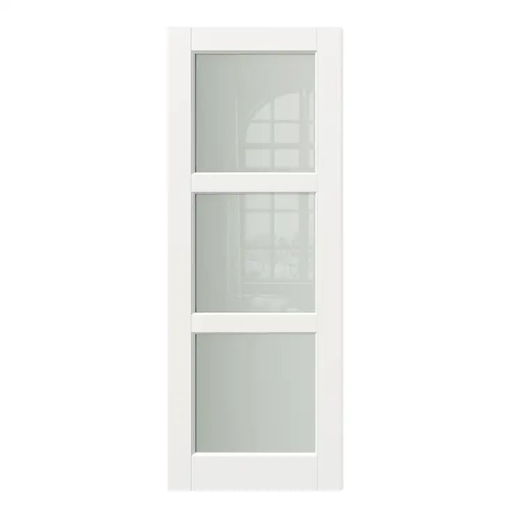 TENONER Sliding Pocket Door, 3-Lite Frosted Glass Interior Door with Frame and Hardware Kit Set, Interior Door Slab for Pocket Door, White Primed - No Panel Assembly Required