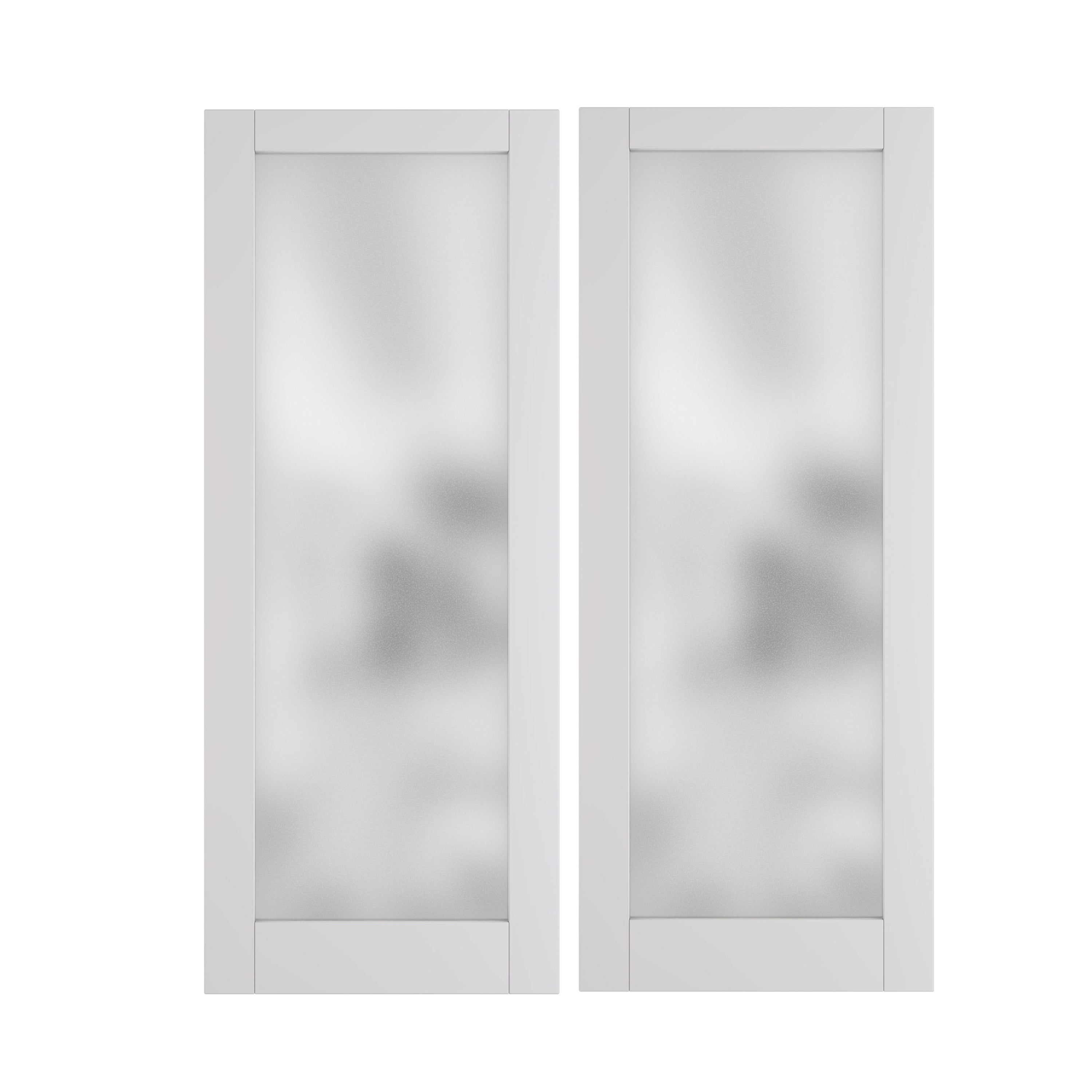 TENONER Sliding Pocket Door, 1-Lite Frosted Glass Interior Door with Frame and Hardware Kit Set, Interior Door Slab for Pocket Door, White Primed - No Panel Assembly Required, Double Door