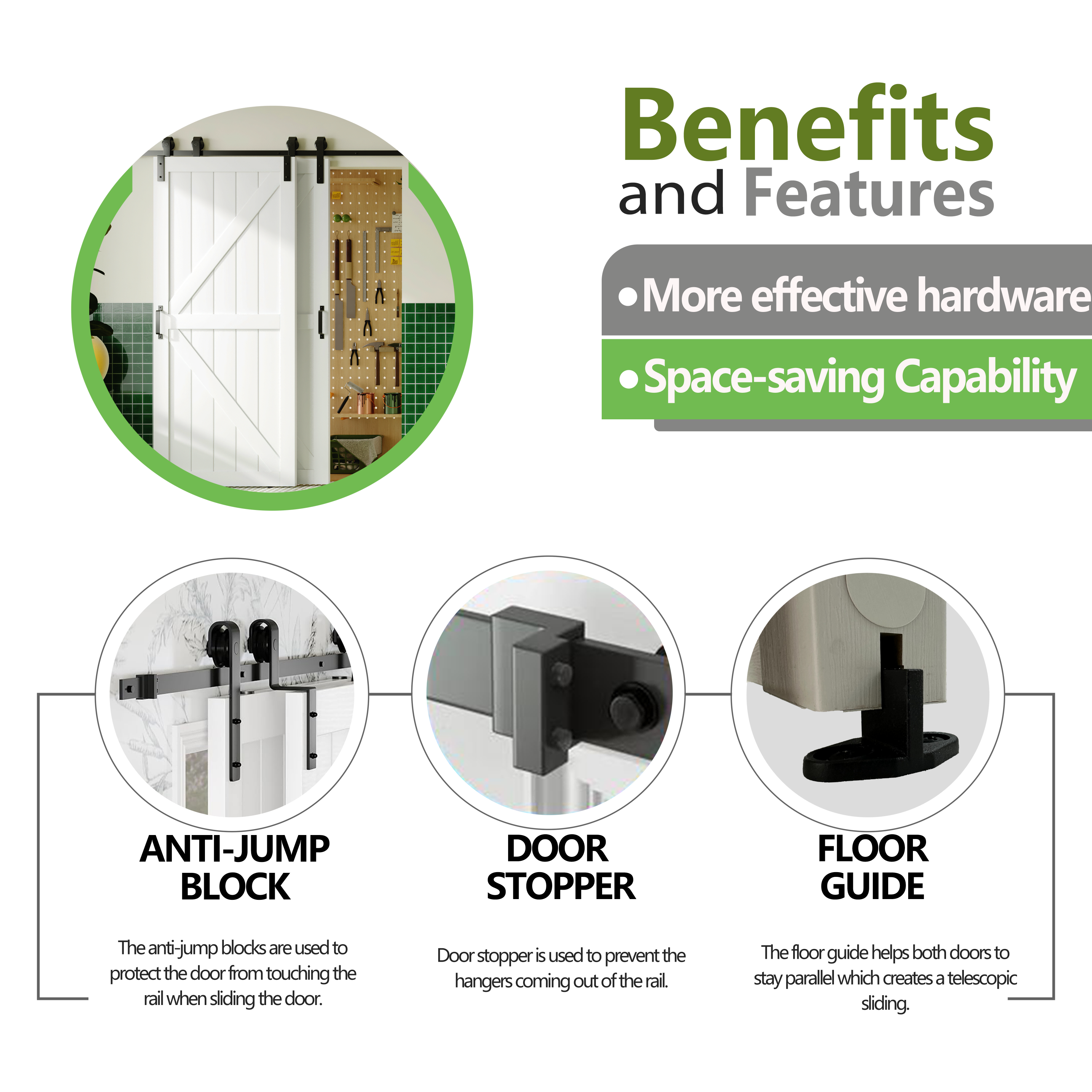 TENONER Bypass Barn Door, with K-Shaped Door Panels & 6ft Bypass Hardware Kit - Pre-Drilled White Primed 2 Door Slabs for Closet, Bedroom, Wardrobe, Need to Assemble