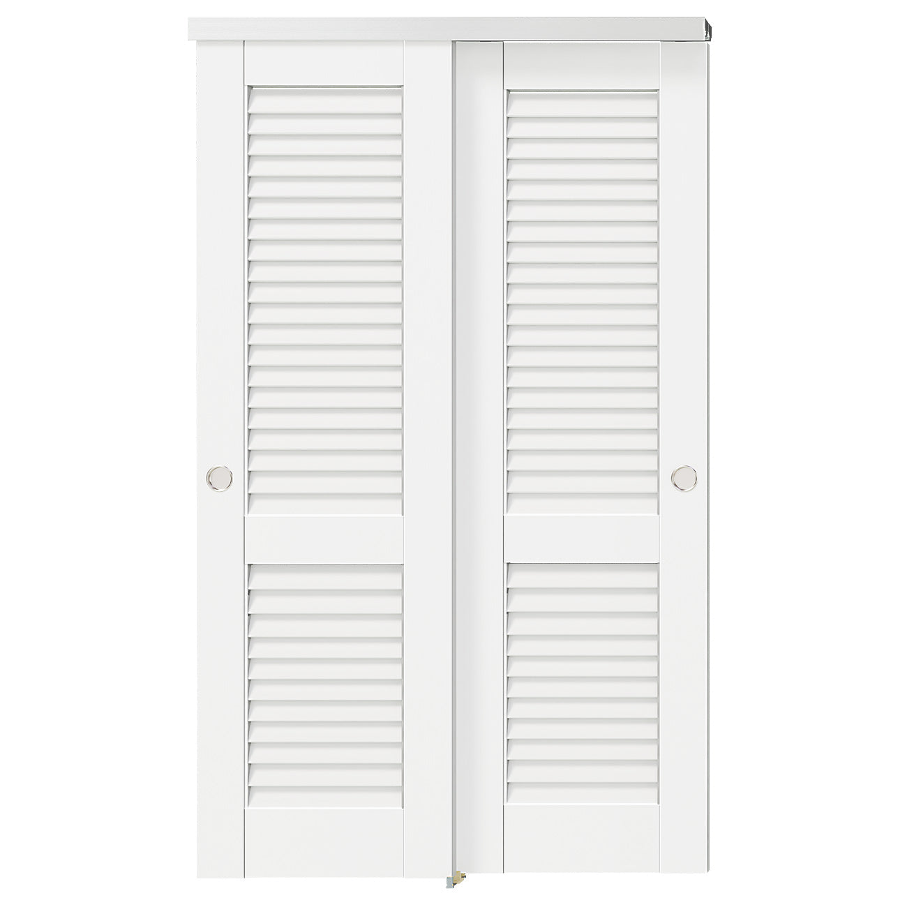 TENONER White Louvered Bypass Door for  Bedroom, Living Room,Laundry – DIY Painted, Easy Installation with Bypass Hardware Kits