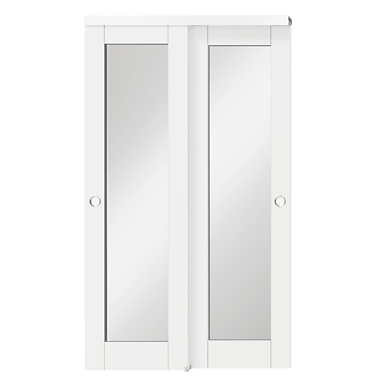TENONER White MDF 1-Lite Mirror Glass Bypass Door for Living Room, Bedroom, Laundry – DIY Painted, Easy Installation with Bypass Hardware Kits