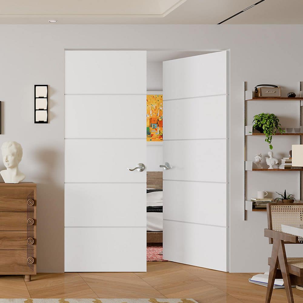 TENONER White Primed 5-Panel Solid Core Interior Door for Pantry, Closet, Easy to Install, Stain Resistant (No Handle)