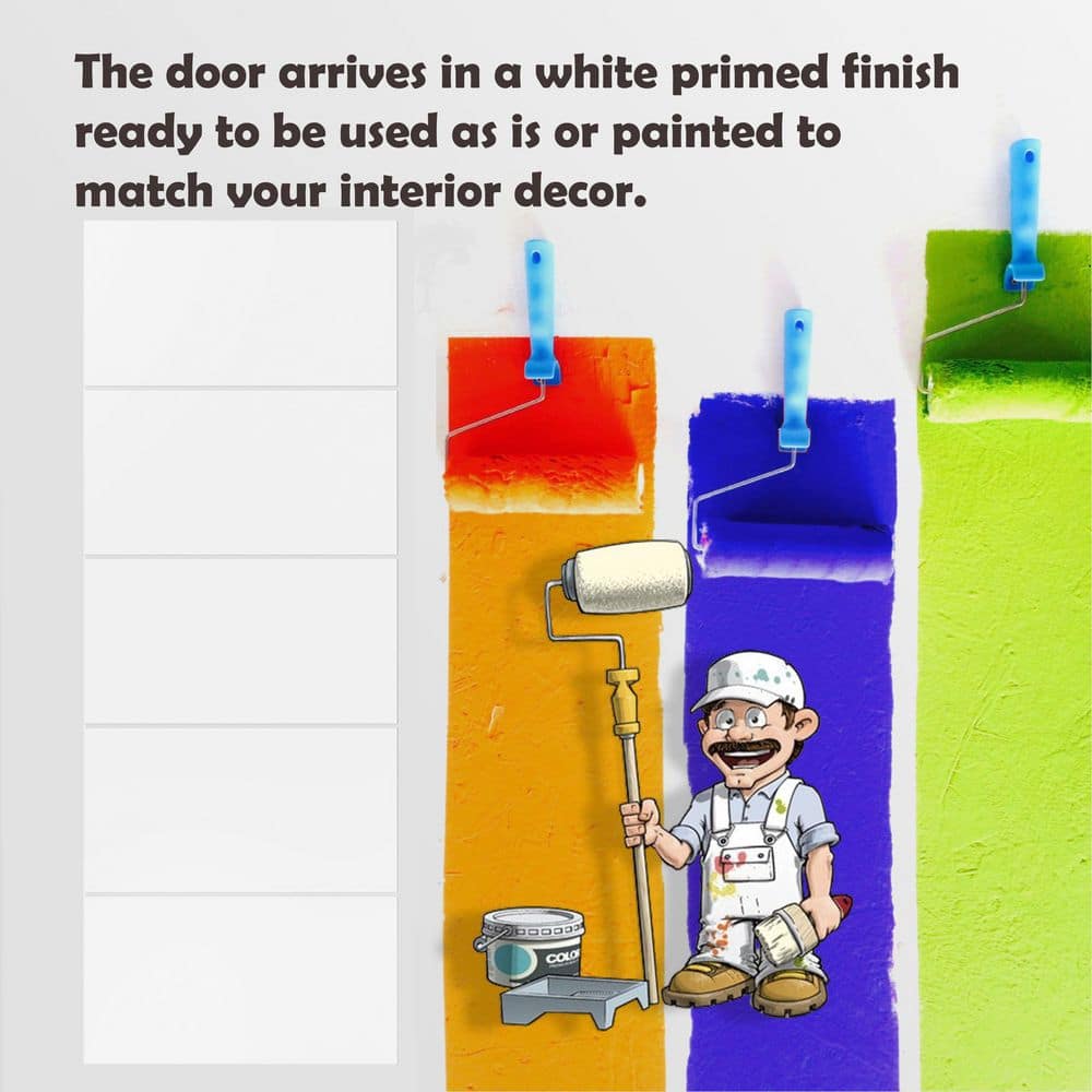 TENONER White Primed 5-Panel Solid Core Interior Door for Pantry, Closet, Easy to Install, Stain Resistant (No Handle)
