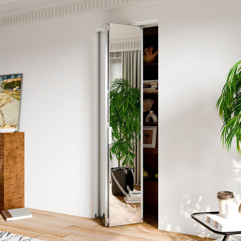 TENONER Silver Aluminum Frame Mirrored Interior Bi-Fold Door for Closet, Bedroom, Laundry Room - Perfect for Dressing Design
