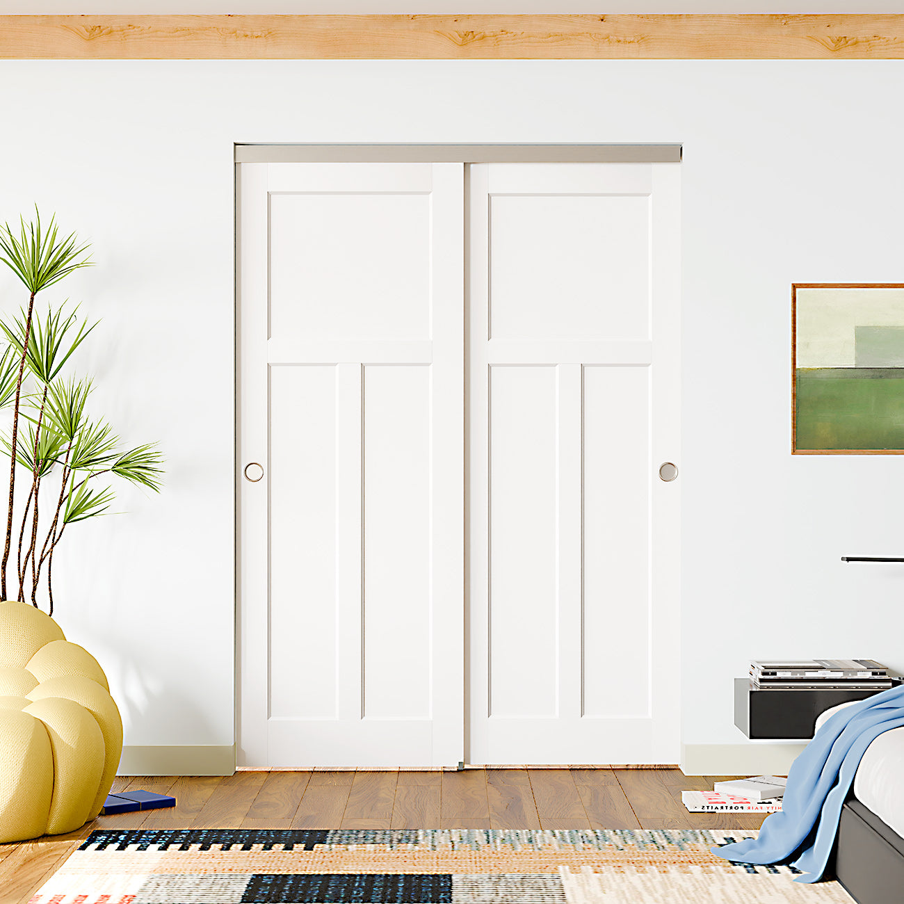 TENONER White MDF T-shaped Bypass Door for  Bedroom, Living Room,Laundry – DIY Painted, Easy Installation with Bypass Hardware Kits