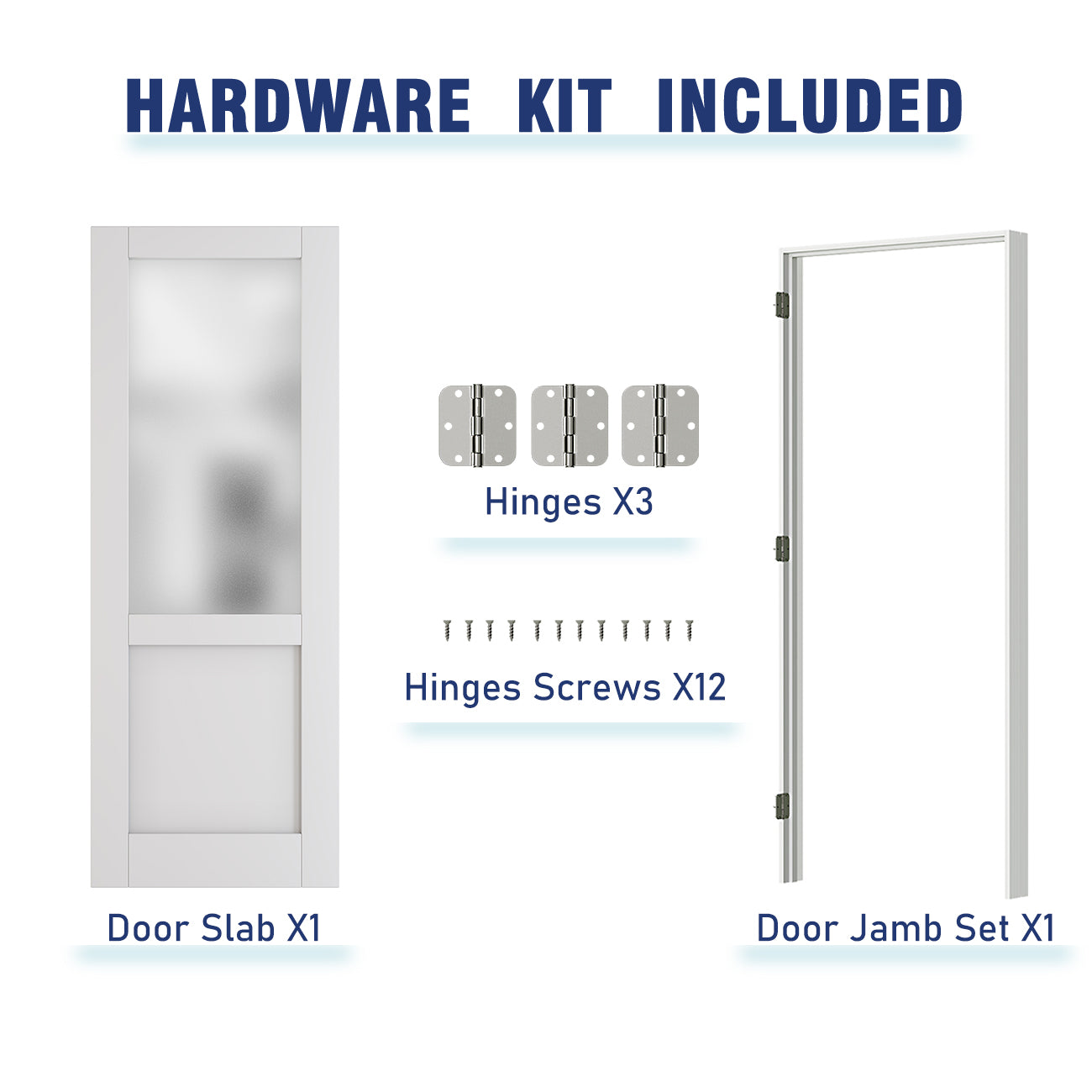 24/30/32 in. x 80 in.1/2 Lite Frosted Glass Prehung Interior Door MDF Wood White with Door Jamb and Hardware Kit