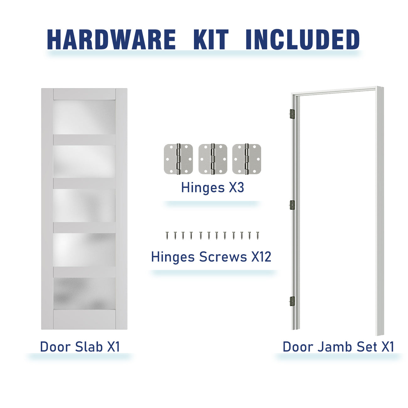 24/30/32 in. x 80 in. Interior Sliding Door, 5 Lites Frosted Glass Solid Wood MDF White Pantry Door Panels, Single Slab Finished