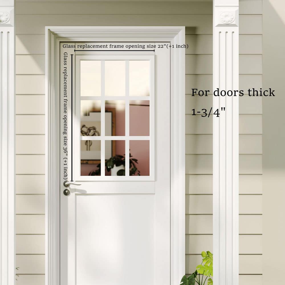 TENONER 9-Lite Tempered Glass Entry Door Glass Inserts Replacement for Enclosed Shutters Insert Kit