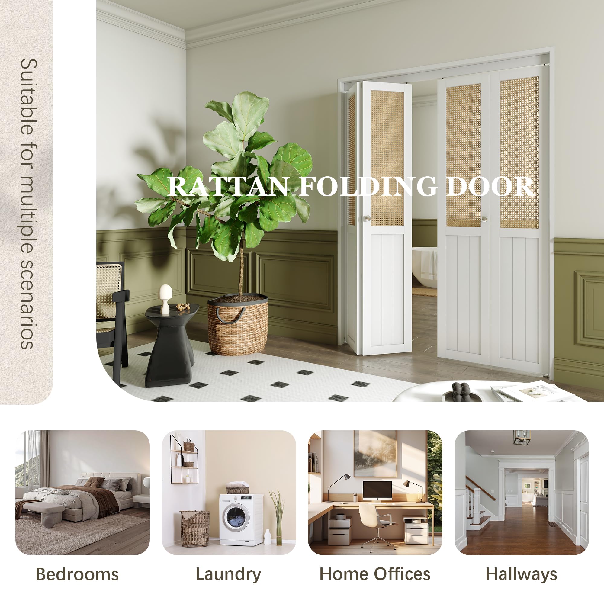 TENONER White MDF Webbing & Wood Bi-fold Doors with Hardware