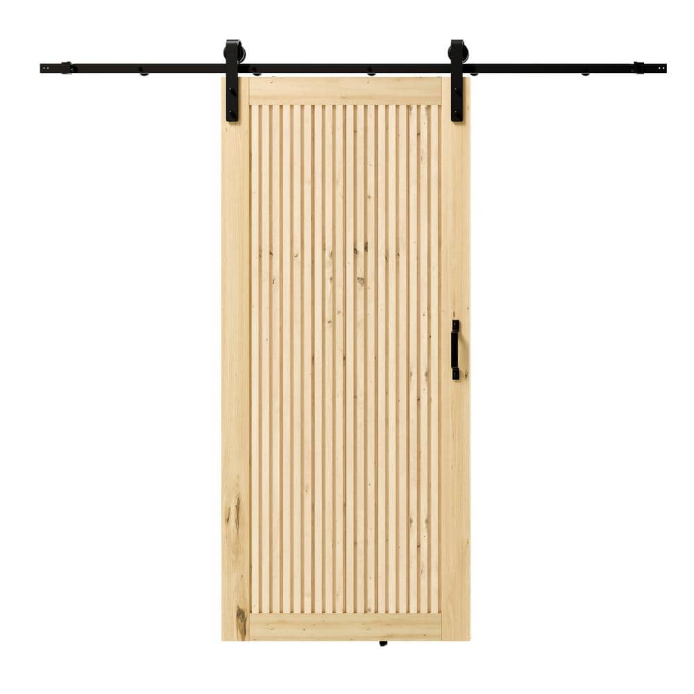 TENONER Pine Wood Vertical Stripes Solid Core Sliding Barn Door with Hardware - Suitable for DIY (Unfinished)