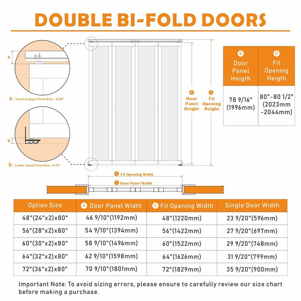 TENONER White Primed 5-Panel Hollow Core Bifold Door with Hardware Kits