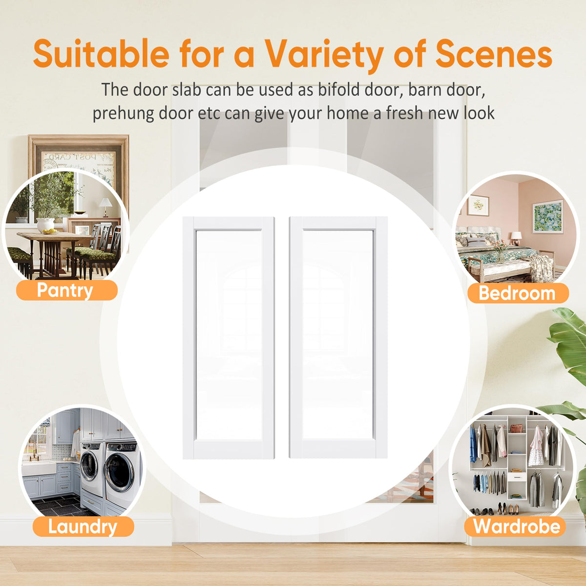 TENONER White Primed Solid Core 1-Lite Tempered Clear Glass French Interior Door (no handle)