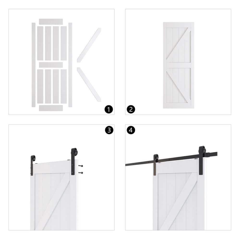 TENONER White Primed Finished K Design Solid Core MDF Sliding Barn Door with Hardware