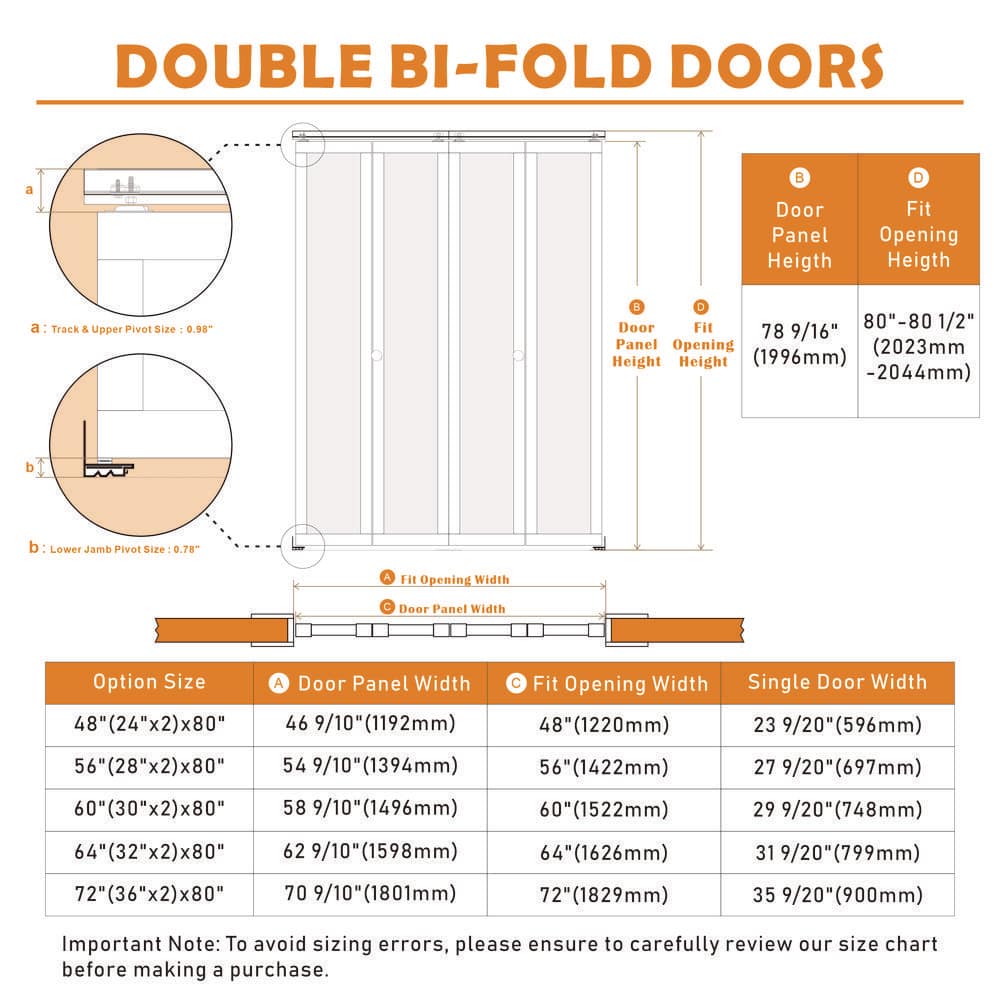TENONER White MDF Hollow Core 6 Panel Bi-Fold Interior Door for Closet, Pantry, Laundry Room - Space-Saving and Easy-to-Operate