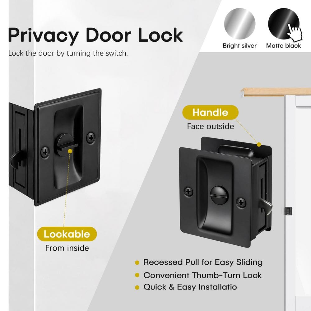 Black / Silver Pocket Door Lock - Easy Installation