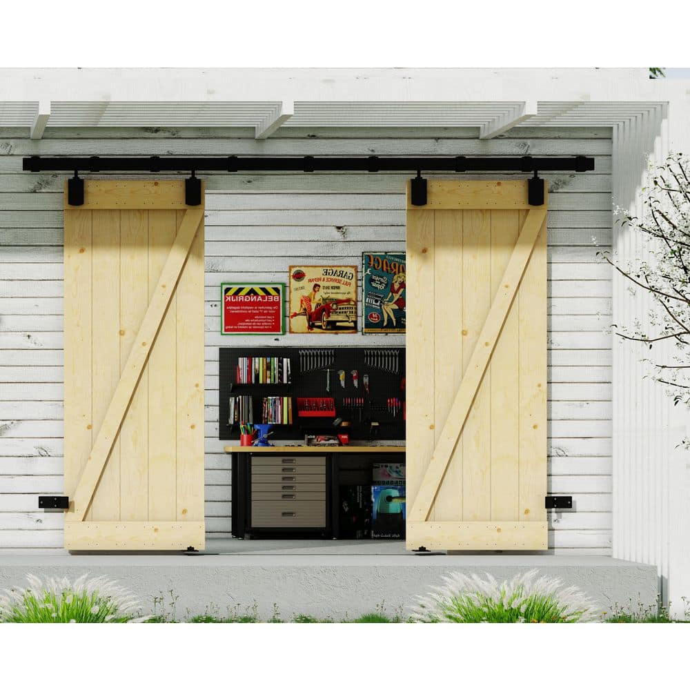 TENONER Pine Wood Z-Shaped Exterior Sliding Barn Door
