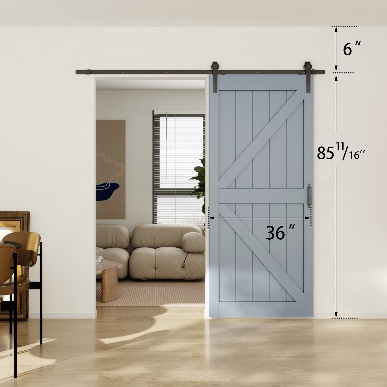 TENONER Grey MDF K-Shape Sliding Barn Doors for Living Rooms, Bedrooms, or Kitchen – Easy Installation, Privacy Protection with Barn Door Hardware Kits