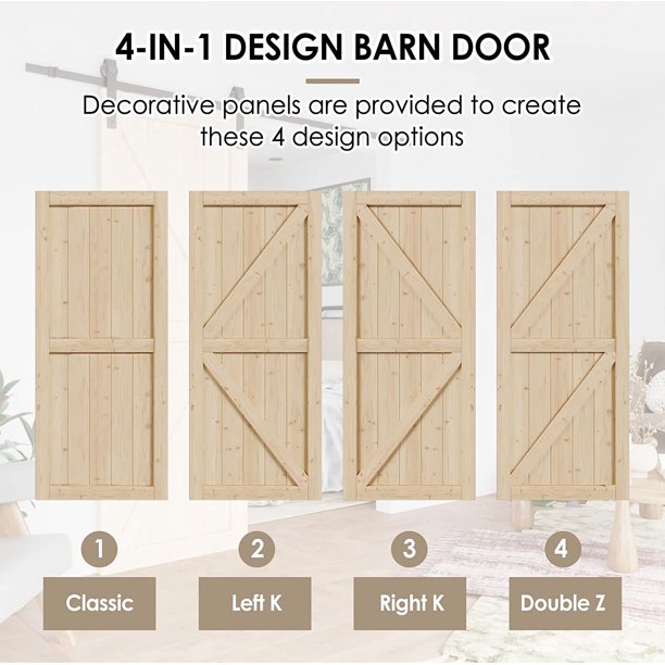 TENONER  Pine Wood Barn Door, Sliding Barn Door with All Hardware Kit Included, Pre-Drilled Easy to Assemble, DIY Unfinished K-Frame Solid Core Single Barn Door, Natural