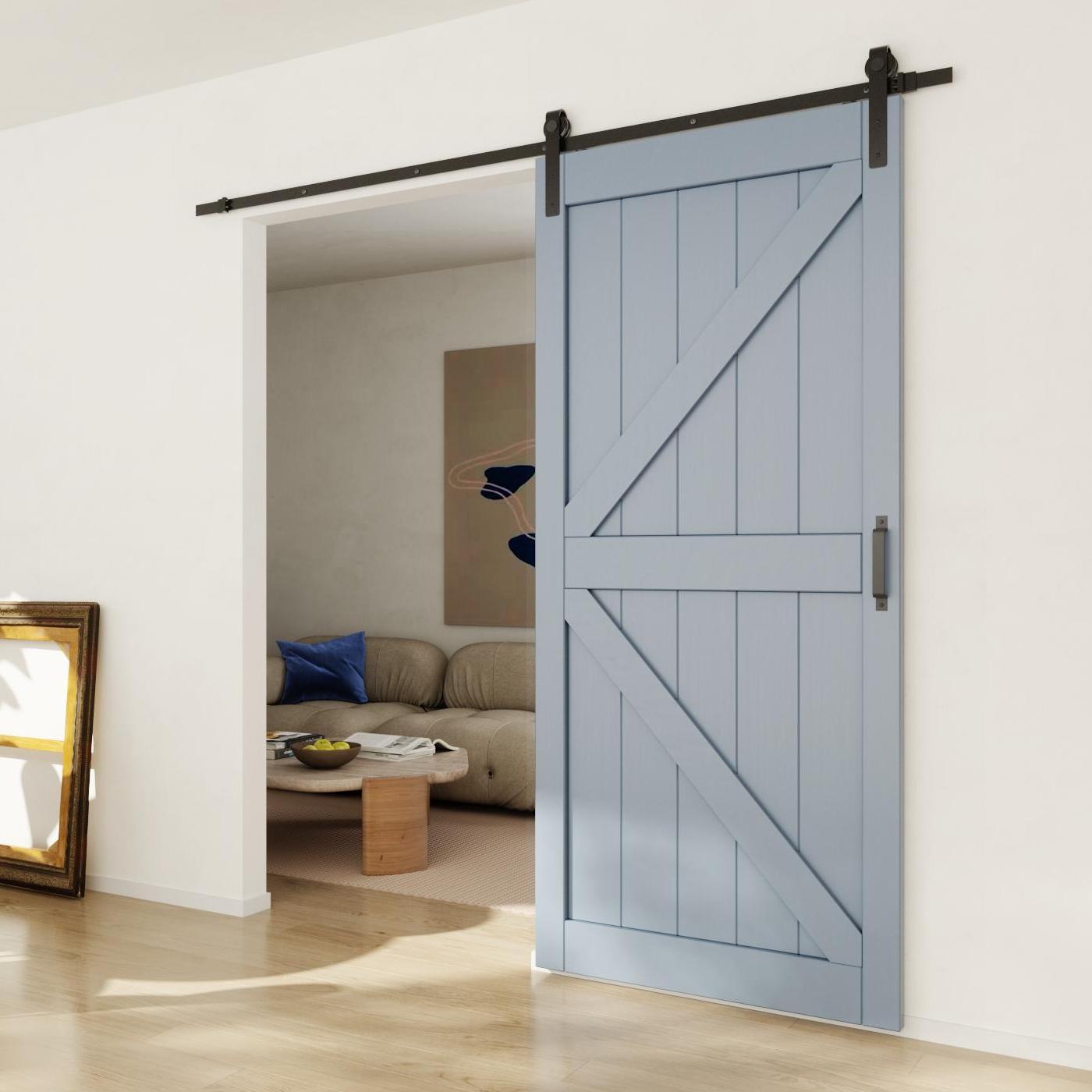 TENONER Sliding Barn Door 36 ×84, Pre-drilled Barn Door Slab, Need to be Assembled, Barn Door Hardware Included, K Frame, Blue Ash