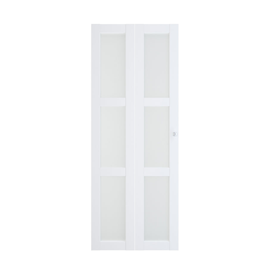 30 in x 80 in Three Frosted Glass Panel Bi-Fold Interior Door for Closet, with MDF & Water-Proof PVC Covering