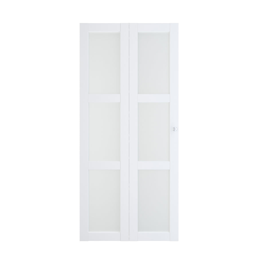 36 in x 80 in Three Frosted Glass Panel Bi-Fold Interior Door for Closet, with MDF & Water-Proof PVC Covering