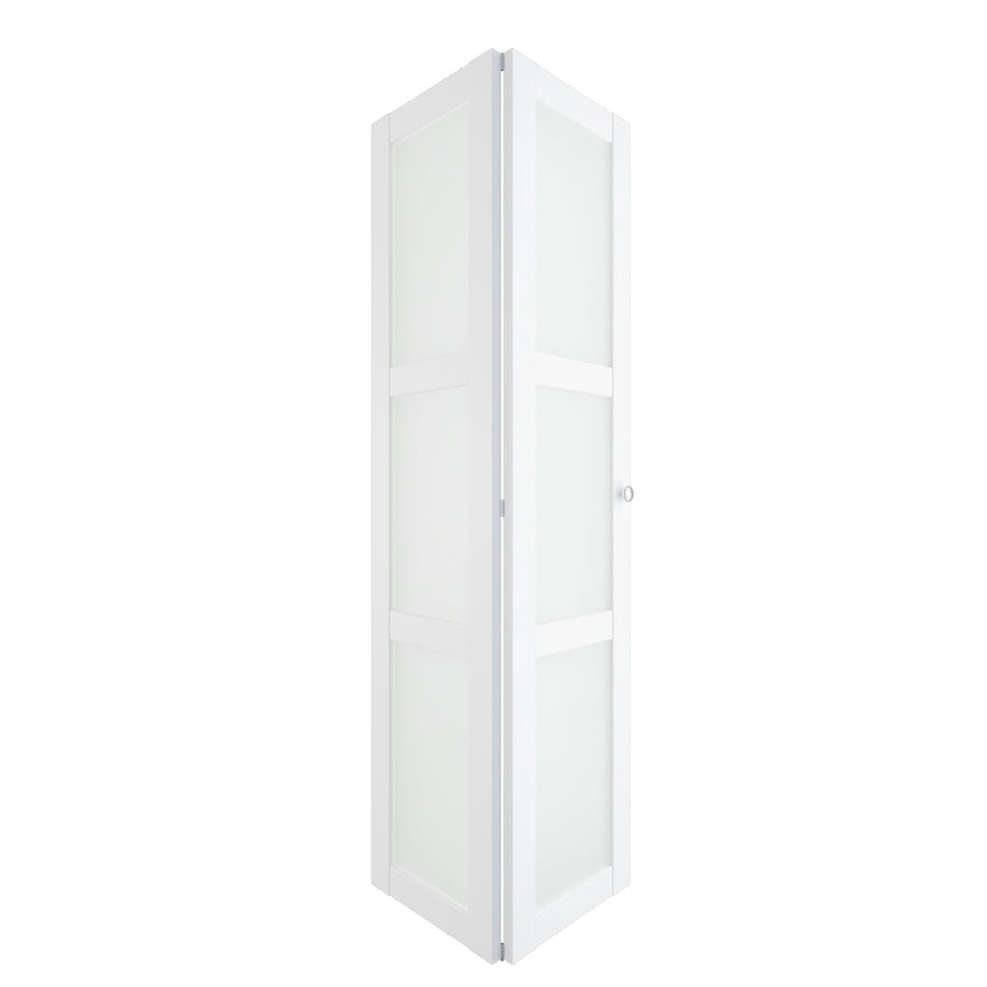 36 in x 80 in Three Frosted Glass Panel Bi-Fold Interior Door for Closet, with MDF & Water-Proof PVC Covering