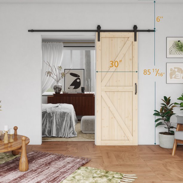 TENONER  Pine Wood Barn Door, Sliding Barn Door with All Hardware Kit Included, Pre-Drilled Easy to Assemble, DIY Unfinished K-Frame Solid Core Single Barn Door, Natural