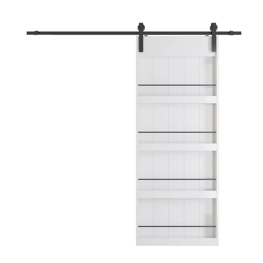 TENONER 36in x 84in Sliding Barn Door, Shelf Style, Made of Primed MDF, with 6.6 ft Hardware, Handle and Floor Guide