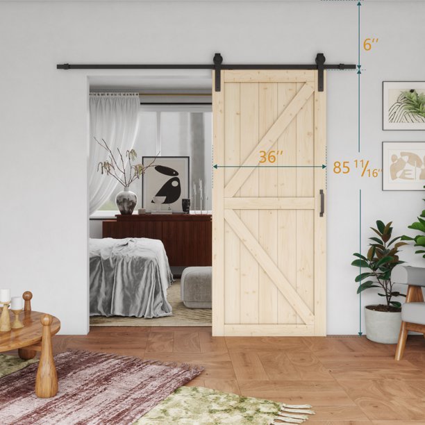 TENONER  Pine Wood Barn Door, Sliding Barn Door with All Hardware Kit Included, Pre-Drilled Easy to Assemble, DIY Unfinished K-Frame Solid Core Single Barn Door, Natural