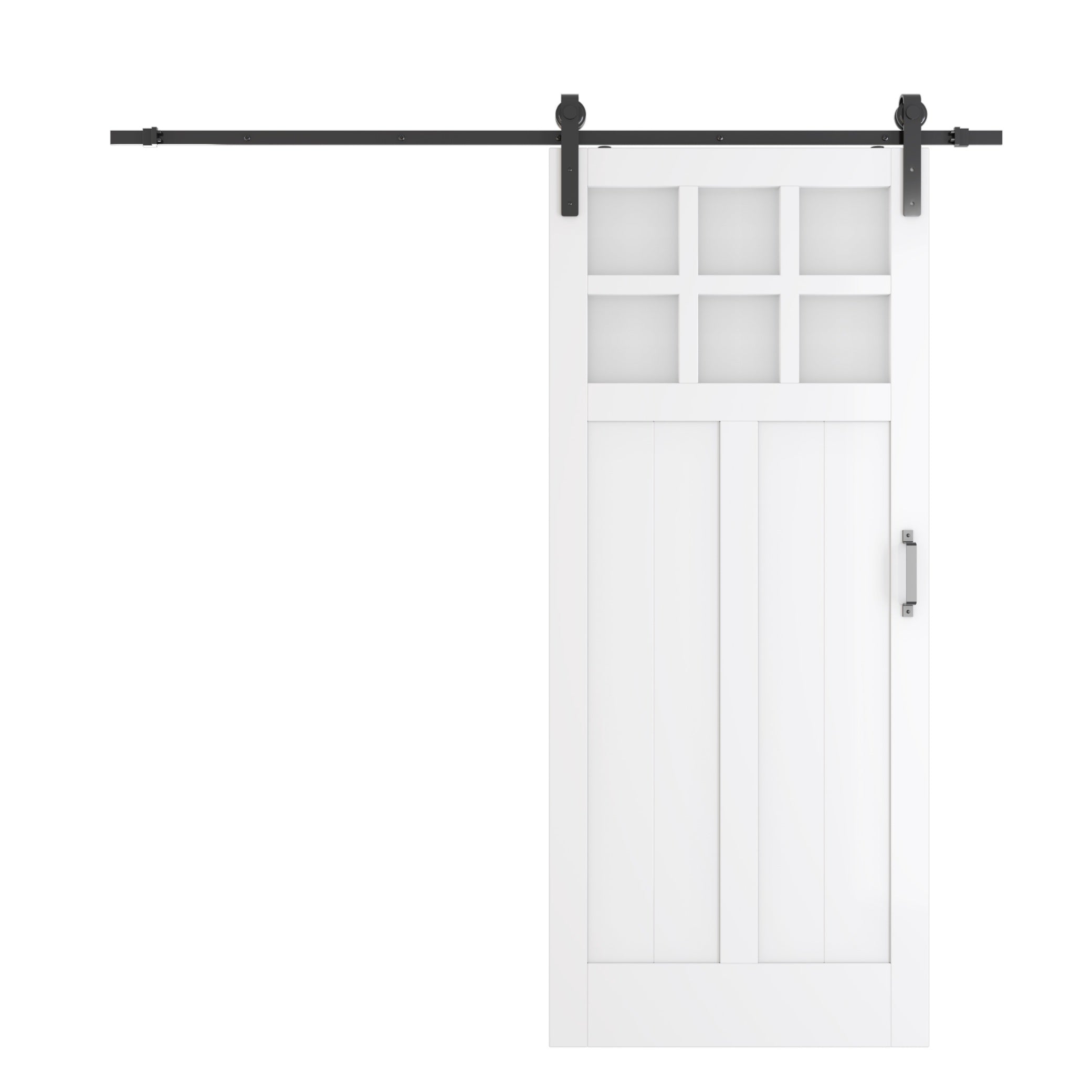 TENONER Sliding Barn Door Hardware Kit & Handle, White, MDF, 36'' × 84'', with Waterproof Covering, Unfinished Panelled Slab, Pre-drilled Holes, Easy Installation